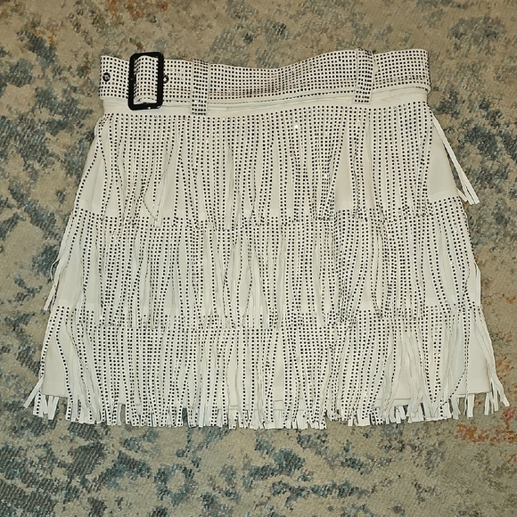 White Fringe Skirt with Black Rhinestone Accents - Picture 1 of 3